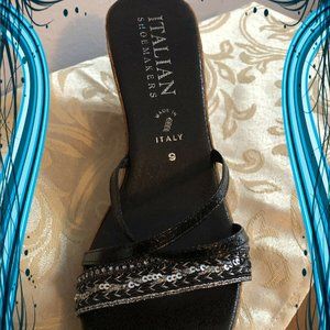 Italian Shoemakers Black with Silver Sequins Slide